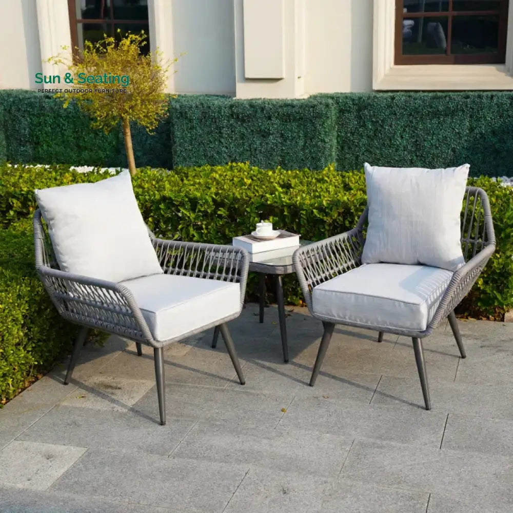 Zelda Outdoor Patio Seating Set 2 Chairs and 1 Table Set (Grey) Coffee Table Sets