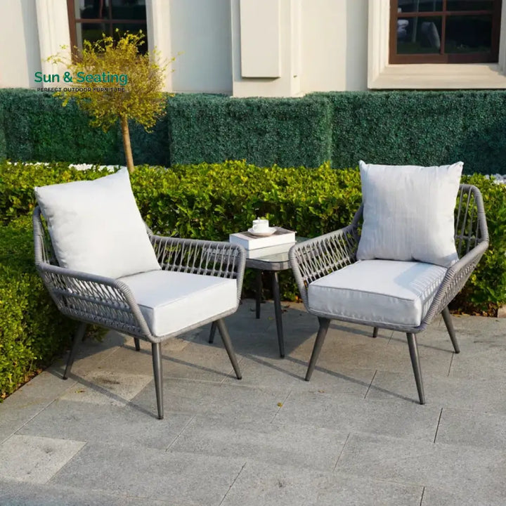 Zelda Outdoor Patio Seating Set 2 Chairs and 1 Table Set (Grey) Coffee Table Sets