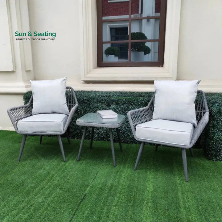 Zelda Outdoor Patio Seating Set 2 Chairs and 1 Table Set (Grey) Coffee Table Sets