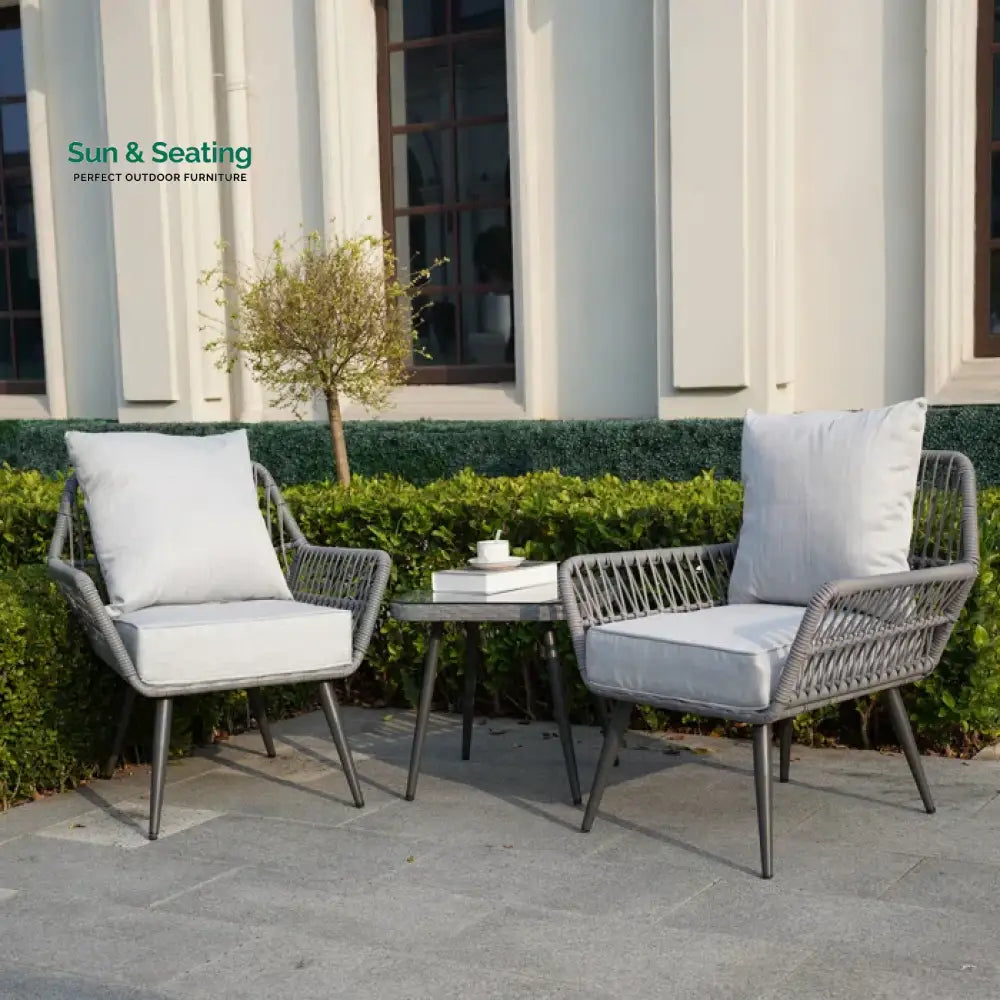 Zelda Outdoor Patio Seating Set 2 Chairs and 1 Table Set (Grey) Coffee Table Sets