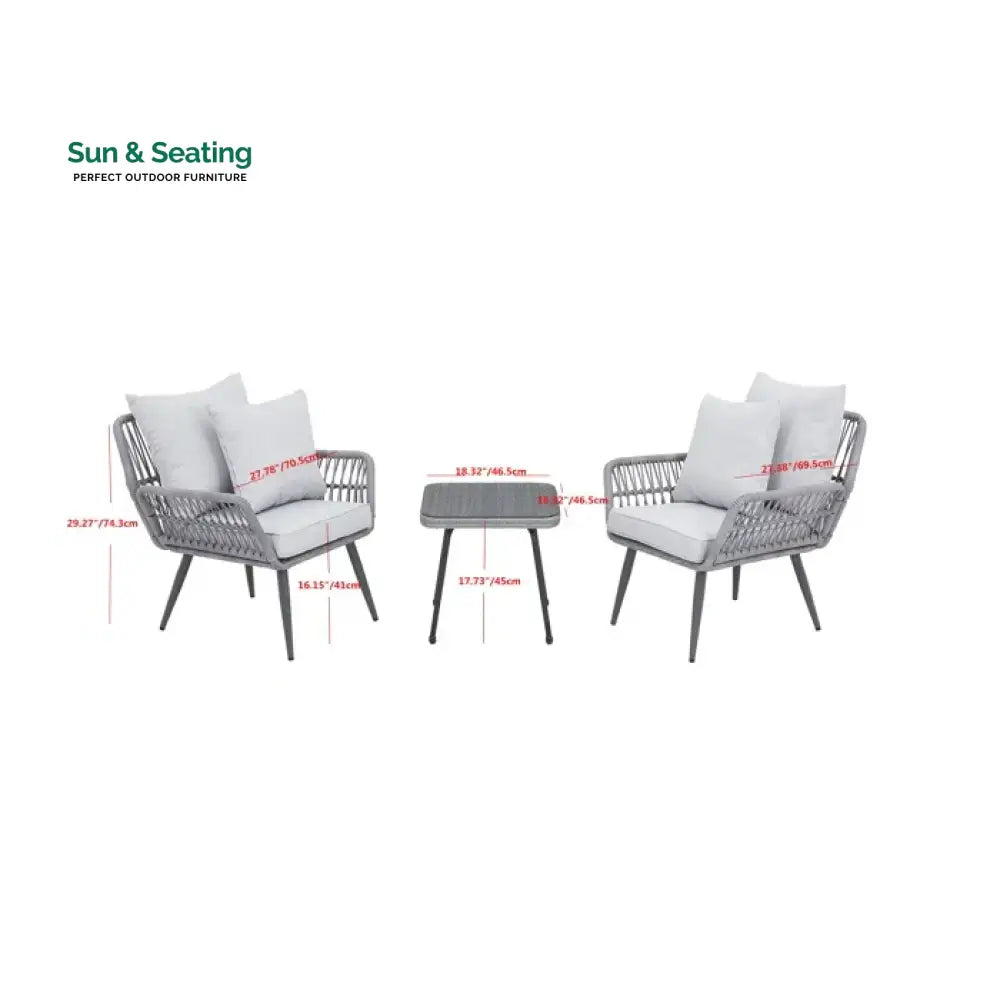 Zelda Outdoor Patio Seating Set 2 Chairs and 1 Table Set (Grey) Coffee Table Sets