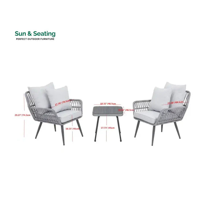 Zelda Outdoor Patio Seating Set 2 Chairs and 1 Table Set (Grey) Coffee Table Sets