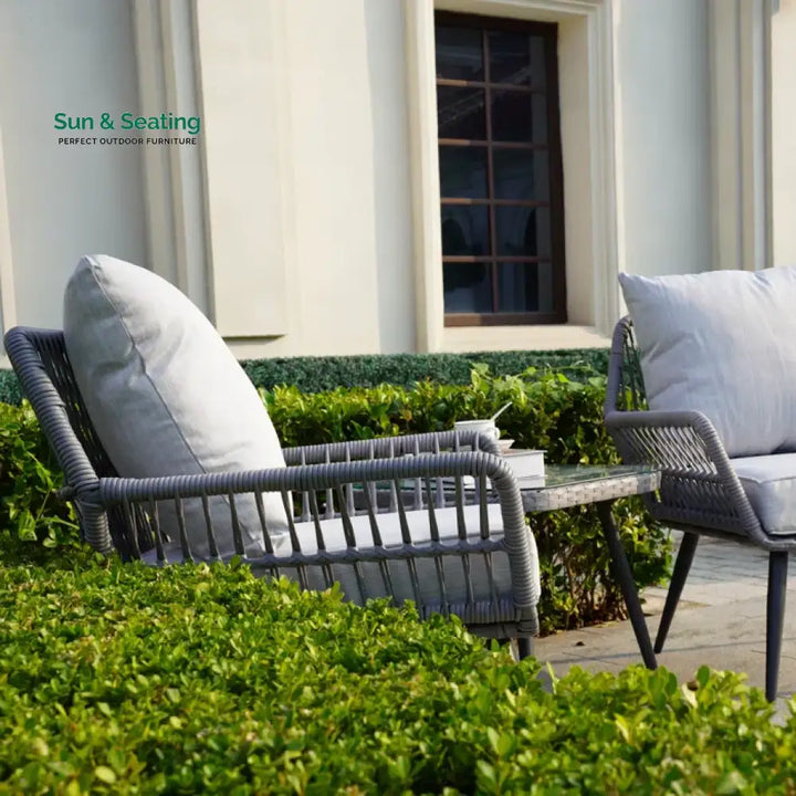 Zelda Outdoor Patio Seating Set 2 Chairs and 1 Table Set (Grey) Coffee Table Sets