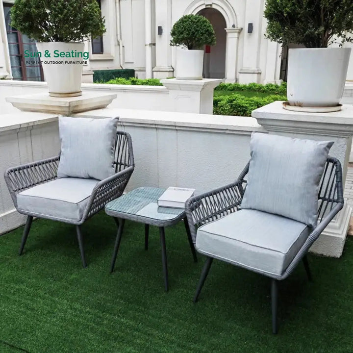 Zelda Outdoor Patio Seating Set 2 Chairs and 1 Table Set (Grey) Coffee Table Sets