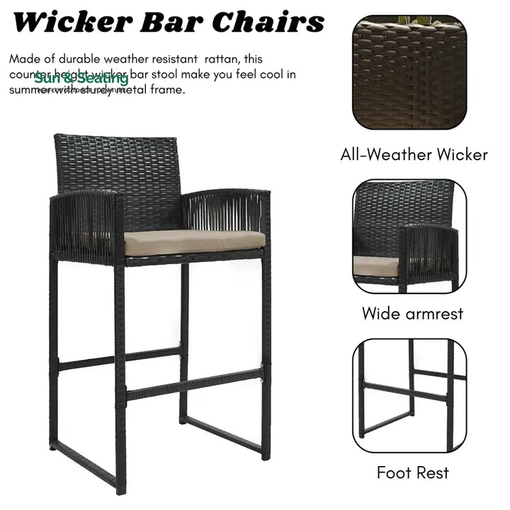 Zenobia Outdoor Rattan Wicker 2-Piece Bar Chairs Bar Chairs