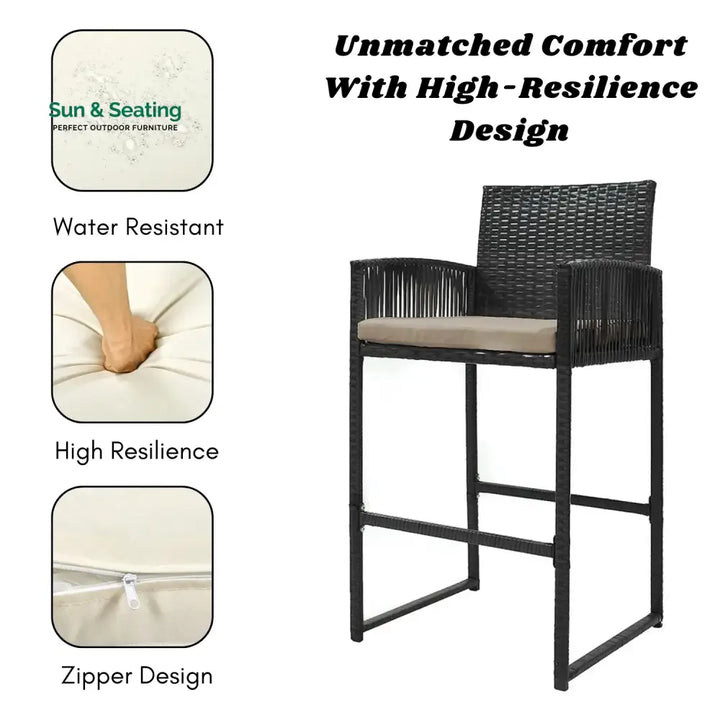 Zenobia Outdoor Rattan Wicker 2-Piece Bar Chairs Bar Chairs
