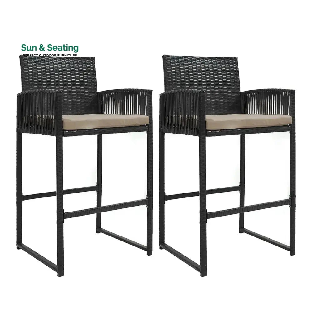 Zenobia Outdoor Rattan Wicker 2-Piece Bar Chairs Bar Chairs