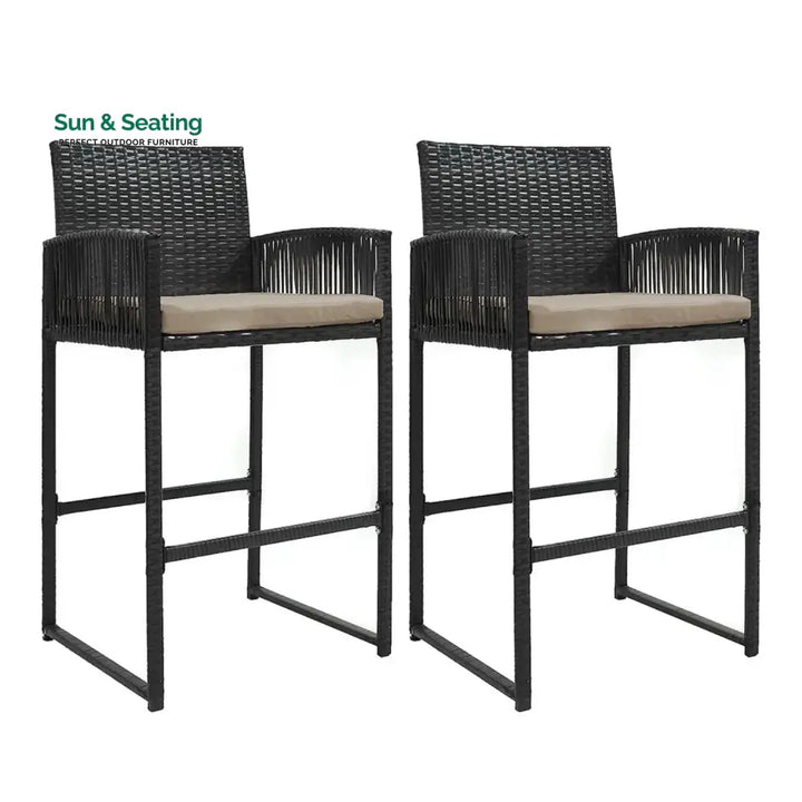 Zenobia Outdoor Rattan Wicker 2-Piece Bar Chairs Bar Chairs