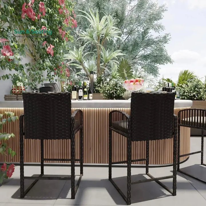 Zenobia Outdoor Rattan Wicker 2-Piece Bar Chairs Bar Chairs