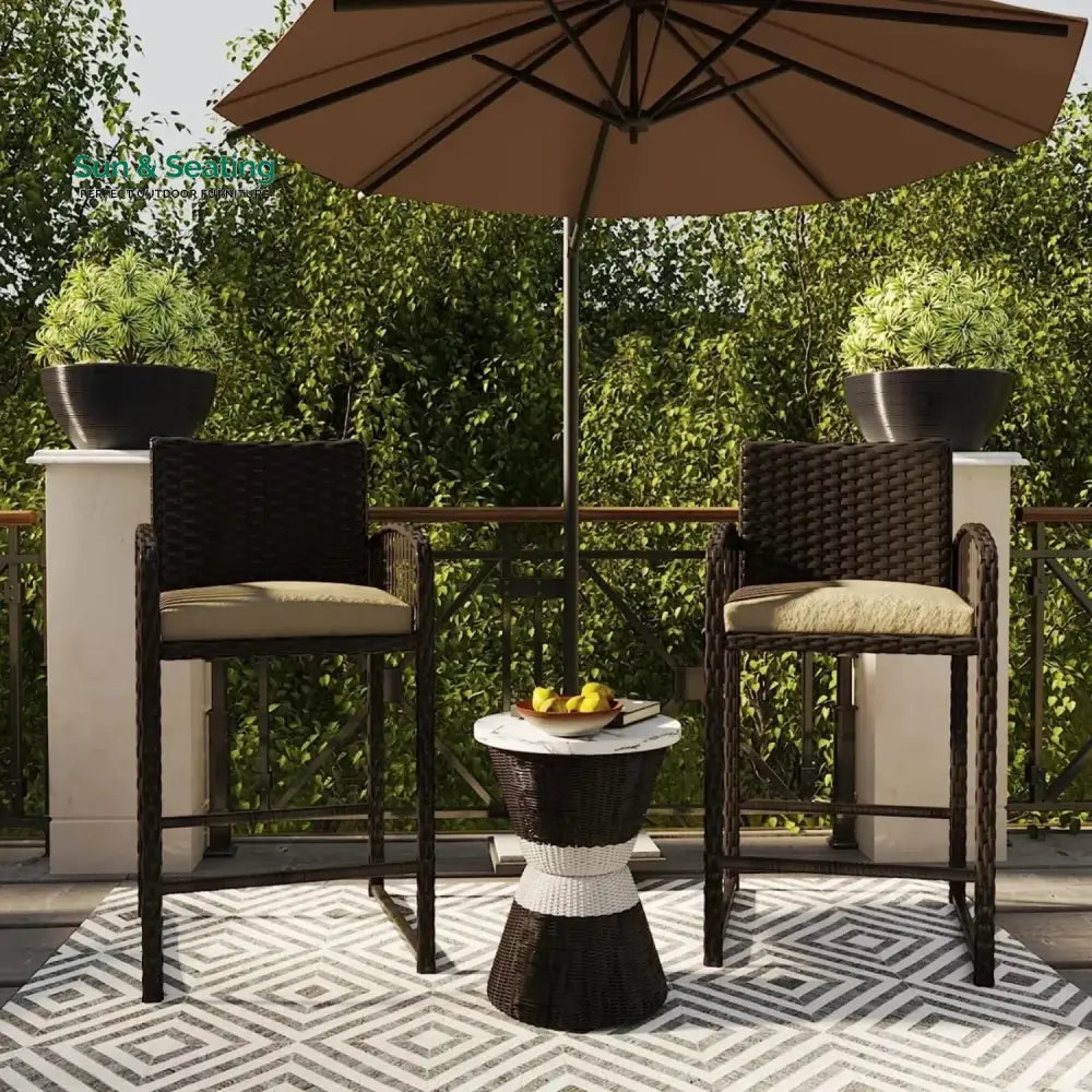 Zenobia Outdoor Rattan Wicker 2-Piece Bar Chairs Bar Chairs