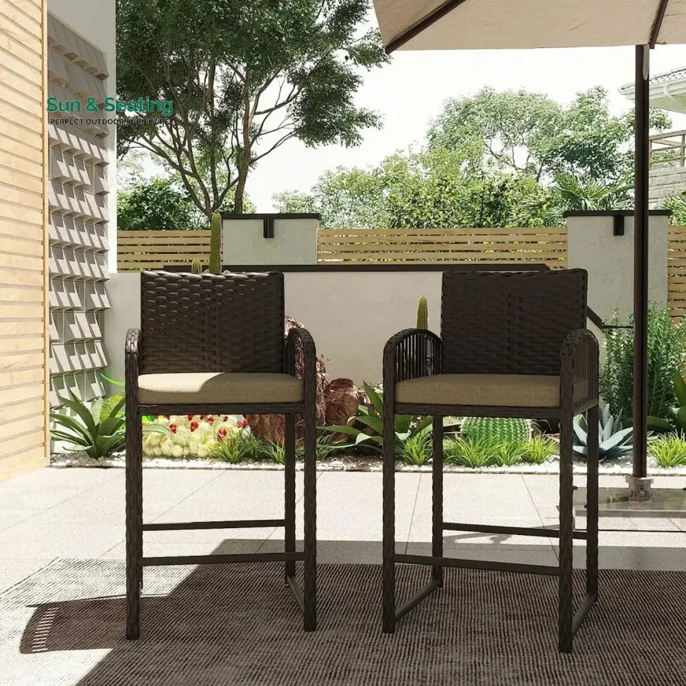 Zenobia Outdoor Rattan Wicker 2-Piece Bar Chairs Bar Chairs