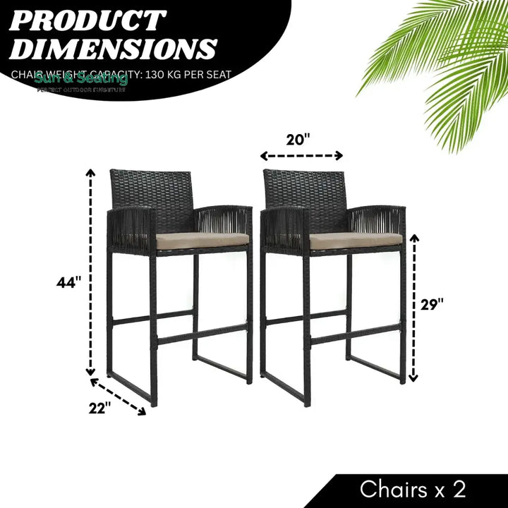 Zenobia Outdoor Rattan Wicker 2-Piece Bar Chairs Bar Chairs
