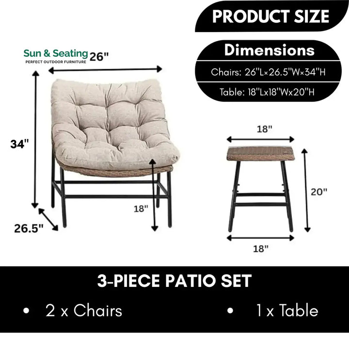 Zhen 3 Piece Garden Outdoor Patio Furniture Set Patio Set
