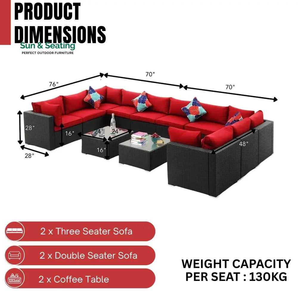 Zhilan 6-Piece Outdoor Wicker Sofa Set (Black/Red) Sofa Set