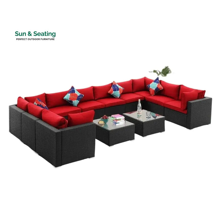 Zhilan 6-Piece Outdoor Wicker Sofa Set (Black/Red) Sofa Set