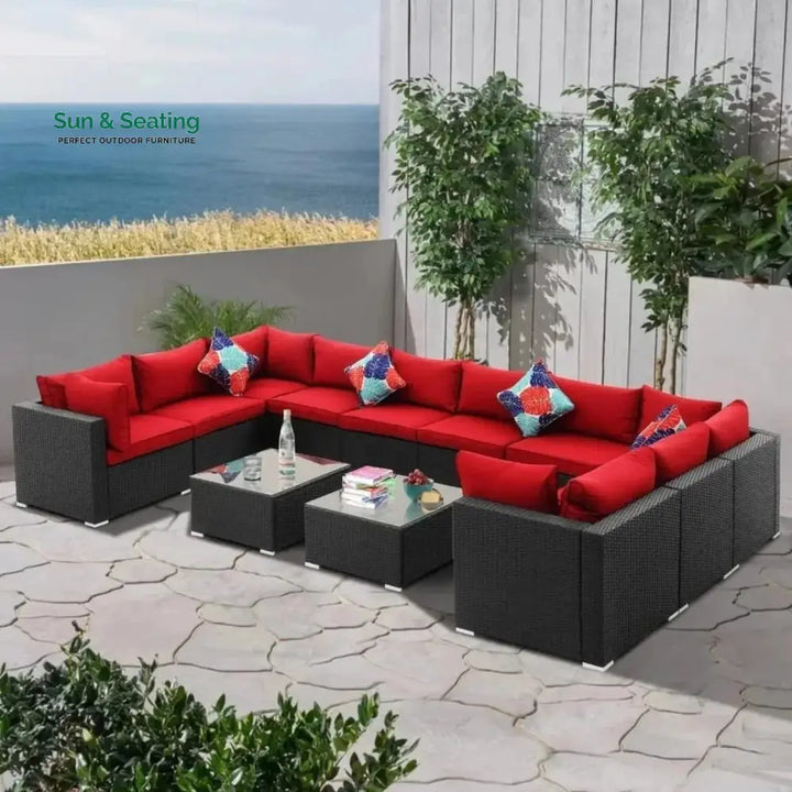 Zhilan 6-Piece Outdoor Wicker Sofa Set (Black/Red) Sofa Set