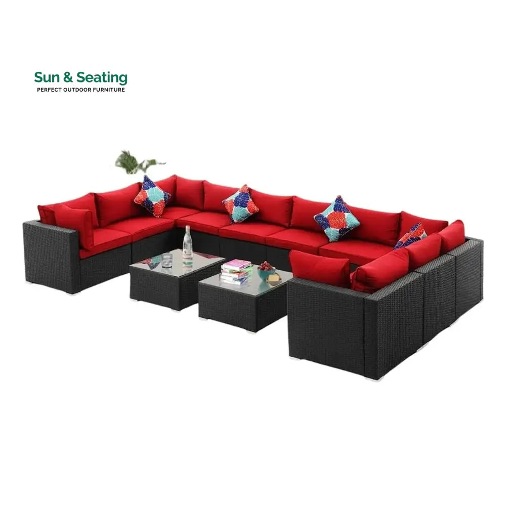 Zhilan 6-Piece Outdoor Wicker Sofa Set (Black/Red) Sofa Set