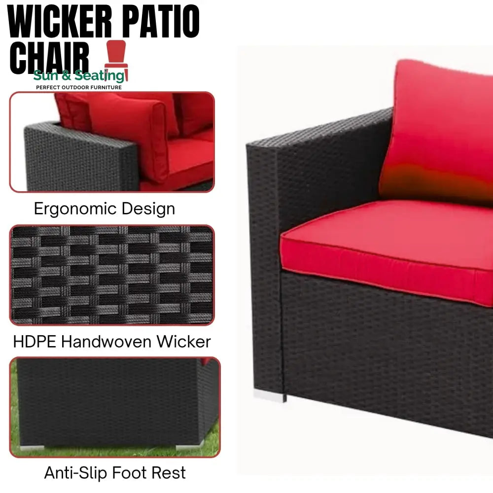 Zhilan 6-Piece Outdoor Wicker Sofa Set (Black/Red) Sofa Set