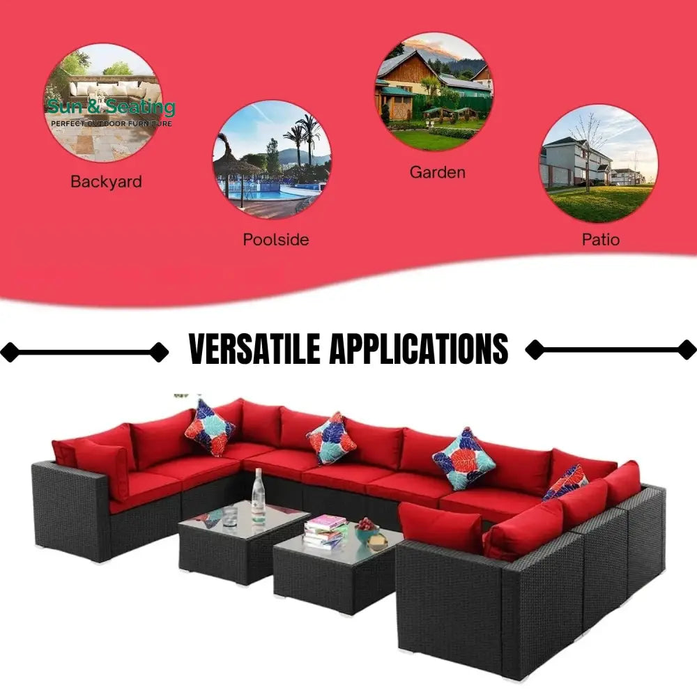 Zhilan 6-Piece Outdoor Wicker Sofa Set (Black/Red) Sofa Set