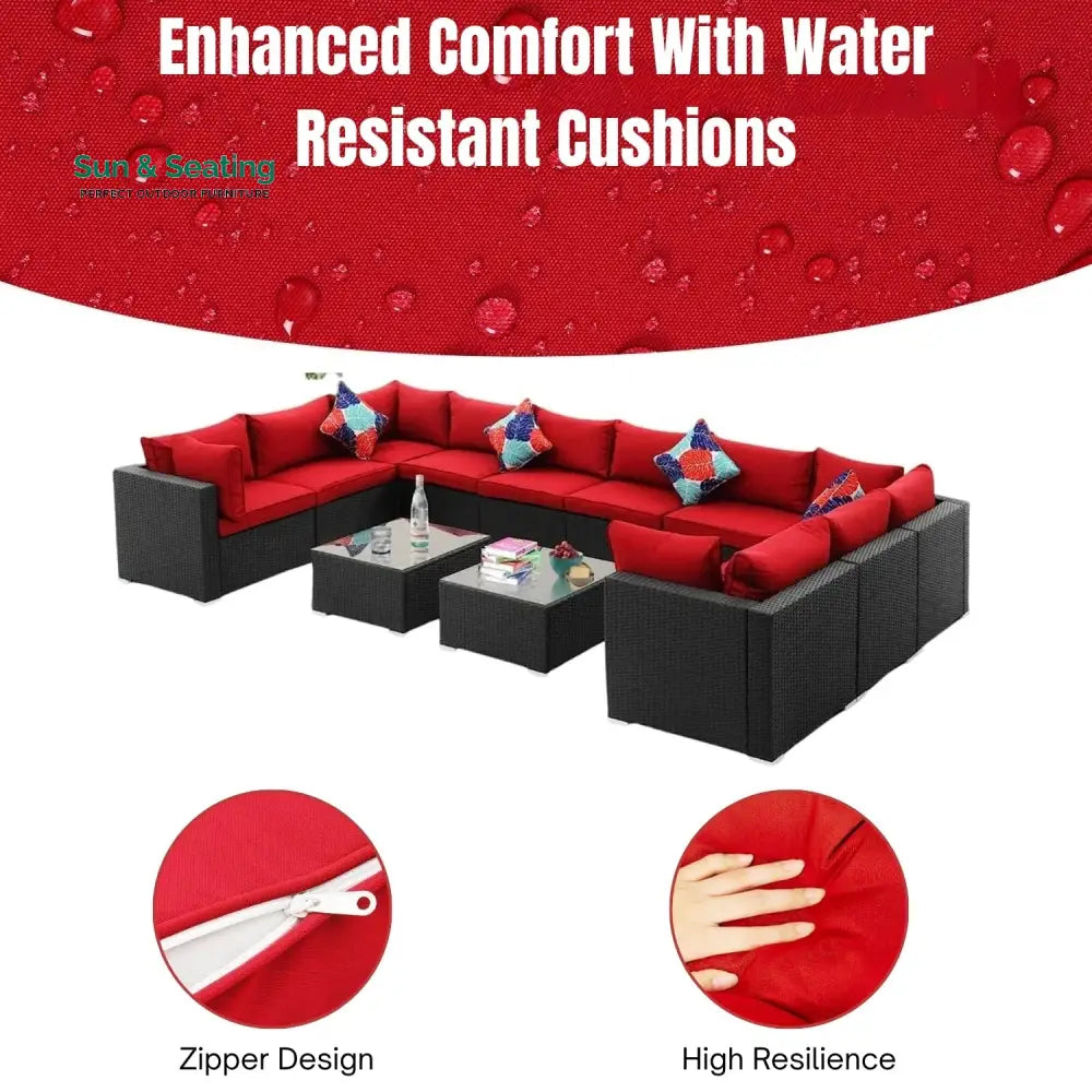 Zhilan 6-Piece Outdoor Wicker Sofa Set (Black/Red) Sofa Set