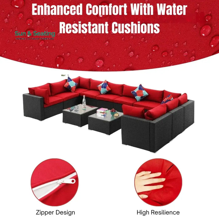 Zhilan 6-Piece Outdoor Wicker Sofa Set (Black/Red) Sofa Set