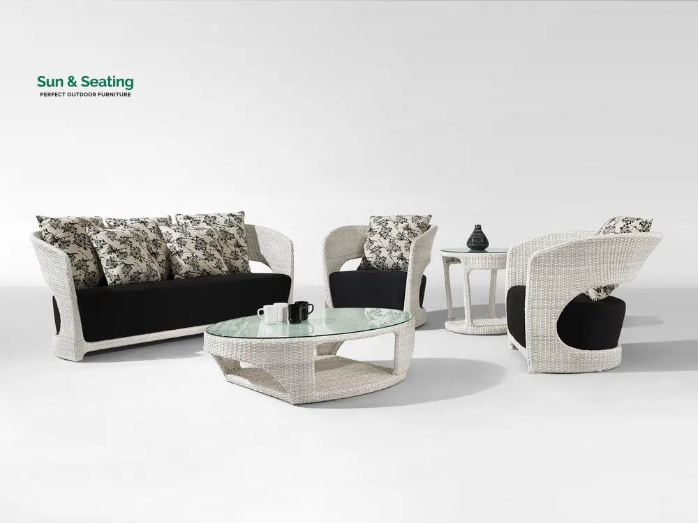 Zibra Outdoor Garden Balcony Sofa Set 2 Seater 2 Single Seater 1 Center Table With Side Table Set (White) Sofa Sets
