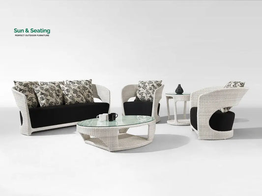 Zibra Outdoor Garden Balcony Sofa Set 2 Seater 2 Single Seater 1 Center Table With Side Table Set (White) Sofa Sets