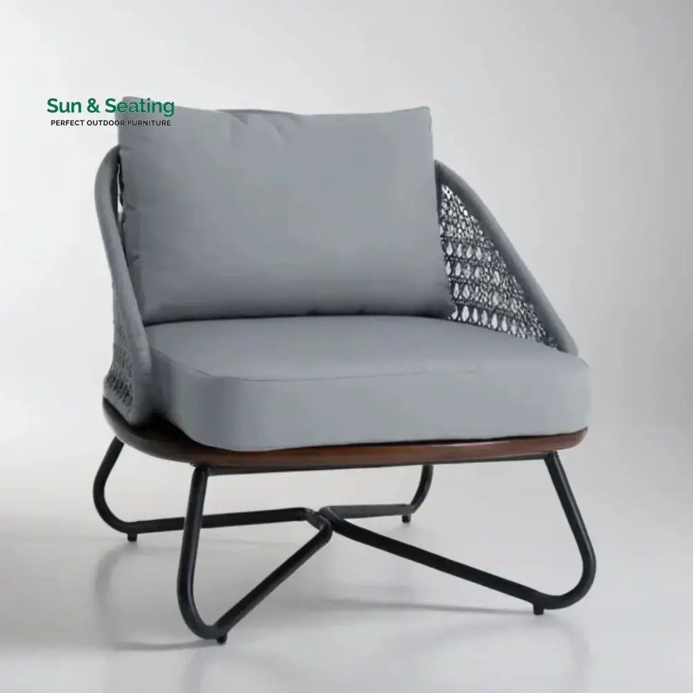 Zina Outdoor Grey Rope 4-Piece Sofa Set With Wooden Top Table Sofa Set