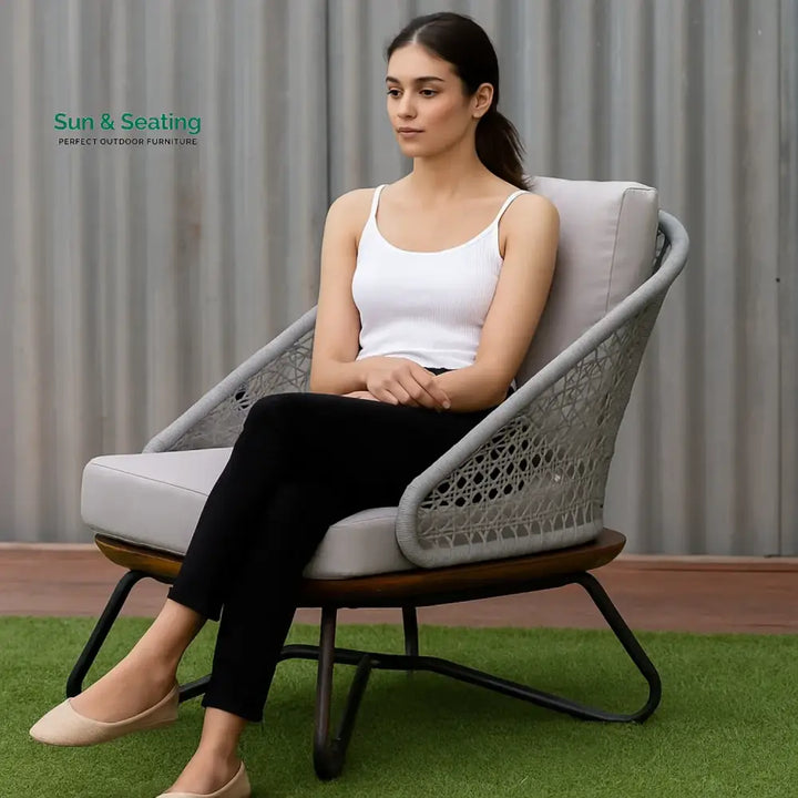 Zina Outdoor Grey Rope 4-Piece Sofa Set With Wooden Top Table Sofa Set