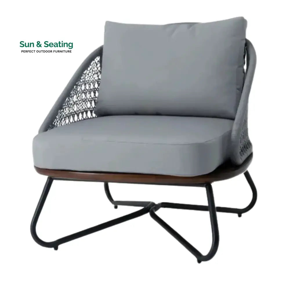 Zina Outdoor Grey Rope 4-Piece Sofa Set With Wooden Top Table Sofa Set