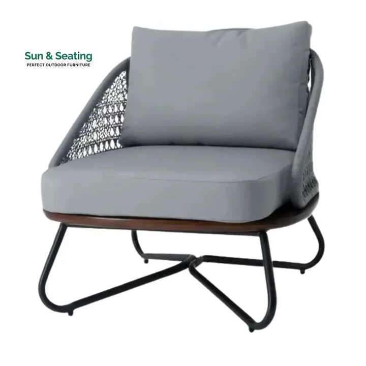 Zina Outdoor Grey Rope 4-Piece Sofa Set With Wooden Top Table Sofa Set