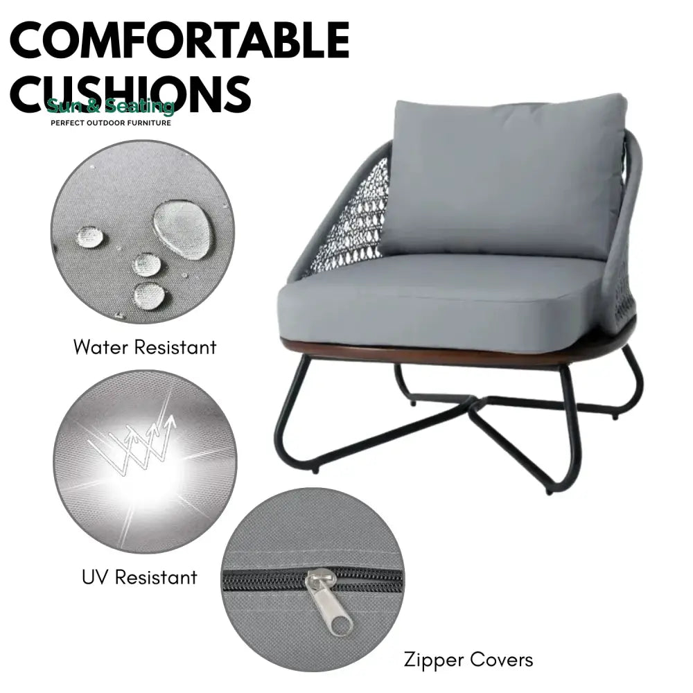 Zina Outdoor Grey Rope 4-Piece Sofa Set With Wooden Top Table Sofa Set