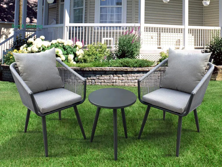 Zingel Outdoor Patio Seating Set 2 Chairs and 1 Table Set (Grey) Braided &amp; Rope Coffee Table Sets