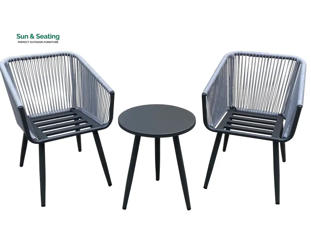 Zingel Outdoor Patio Seating Set 2 Chairs and 1 Table Set (Grey) Braided &amp; Rope Coffee Table Sets