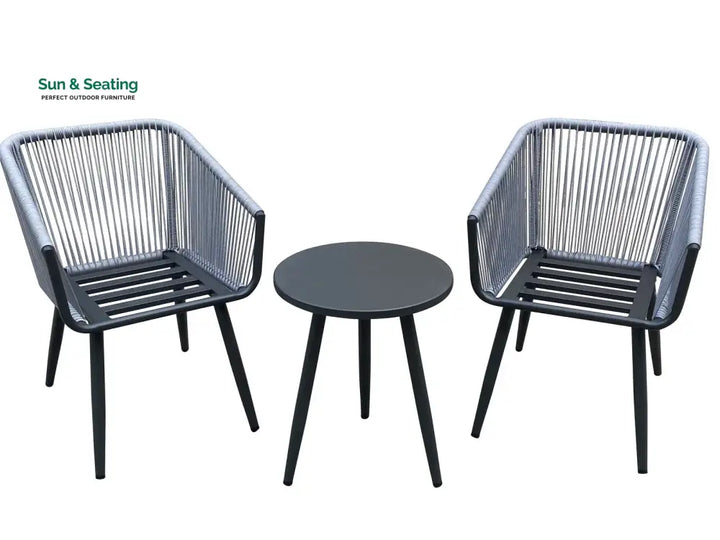 Zingel Outdoor Patio Seating Set 2 Chairs and 1 Table Set (Grey) Braided &amp; Rope Coffee Table Sets