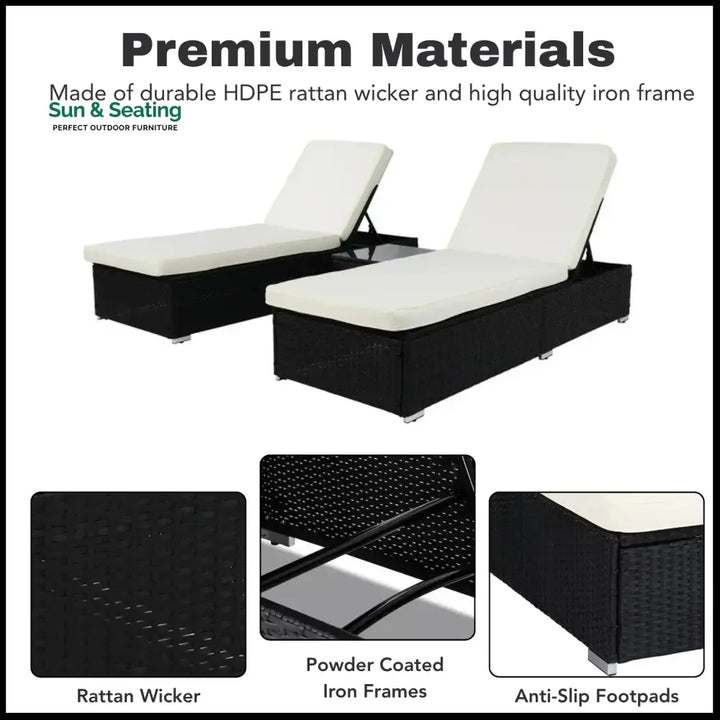 Zinnia Outdoor Wicker Lounge Chairs Set of 2 With Side Table Lounger Set