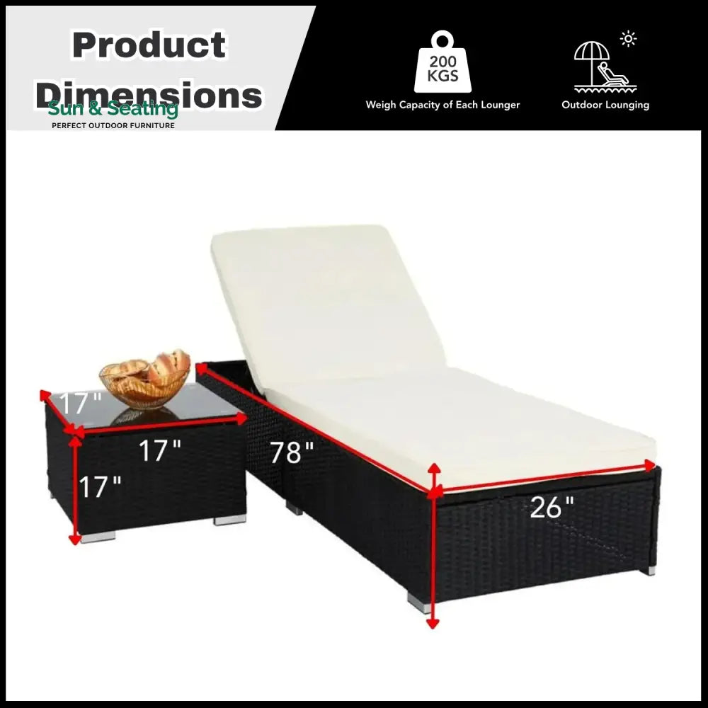 Zinnia Outdoor Wicker Lounge Chairs Set of 2 With Side Table Lounger Set