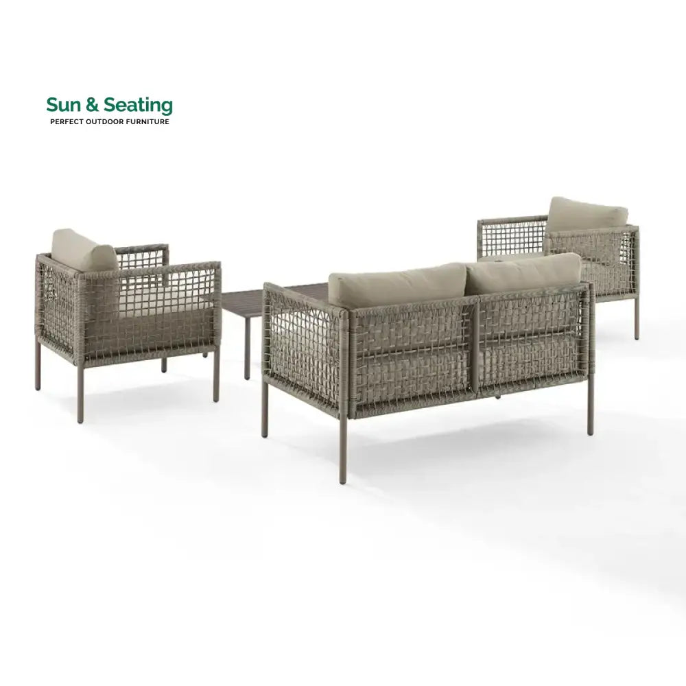 Zita Outdoor Sofa Set 2 Seater 2 Single seater and 1 Center Table (Light Brown) Braided & Rope Sofa Sets