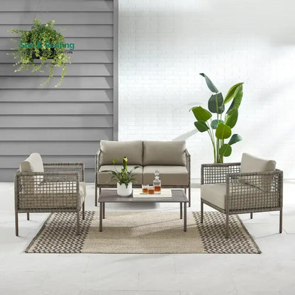 Zita Outdoor Sofa Set 2 Seater 2 Single seater and 1 Center Table (Light Brown) Braided & Rope Sofa Sets