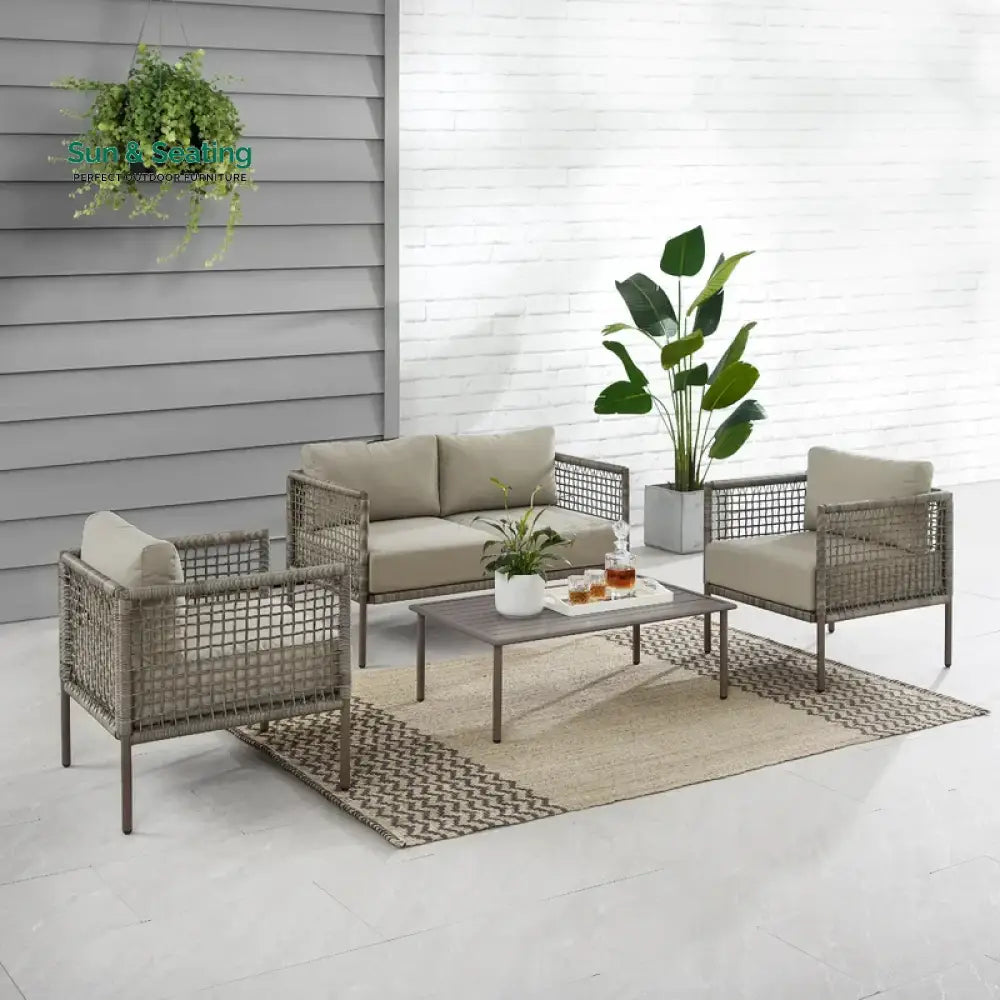 Zita Outdoor Sofa Set 2 Seater 2 Single seater and 1 Center Table (Light Brown) Braided & Rope Sofa Sets