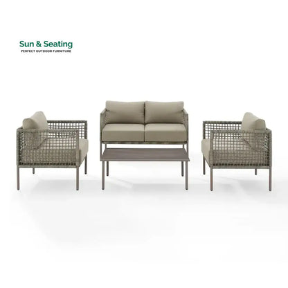 Zita Outdoor Sofa Set 2 Seater 2 Single seater and 1 Center Table (Light Brown) Braided & Rope Sofa Sets