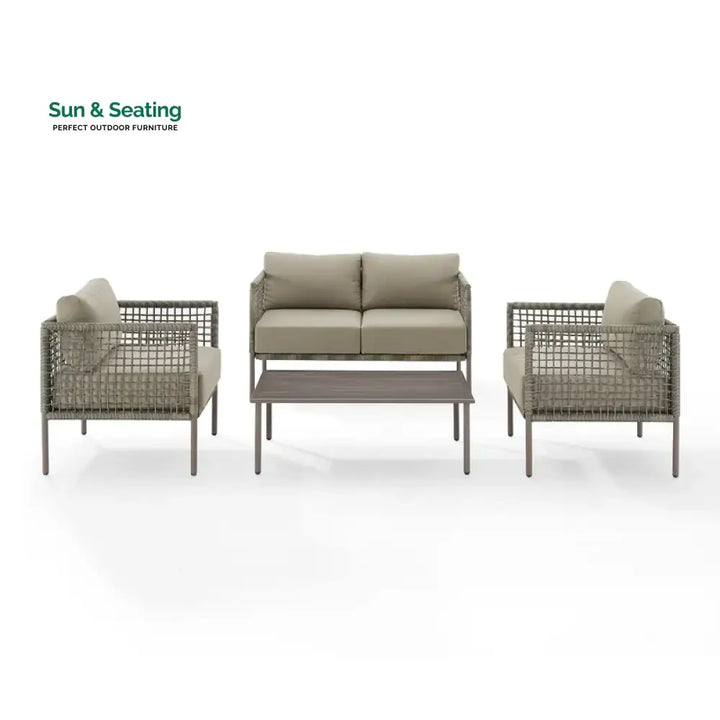 Zita Outdoor Sofa Set 2 Seater 2 Single seater and 1 Center Table (Light Brown) Braided &amp; Rope Sofa Sets