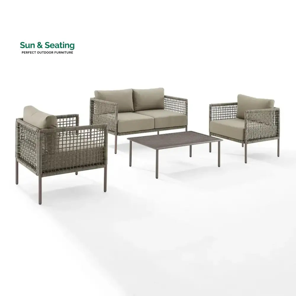 Zita Outdoor Sofa Set 2 Seater 2 Single seater and 1 Center Table (Light Brown) Braided & Rope Sofa Sets