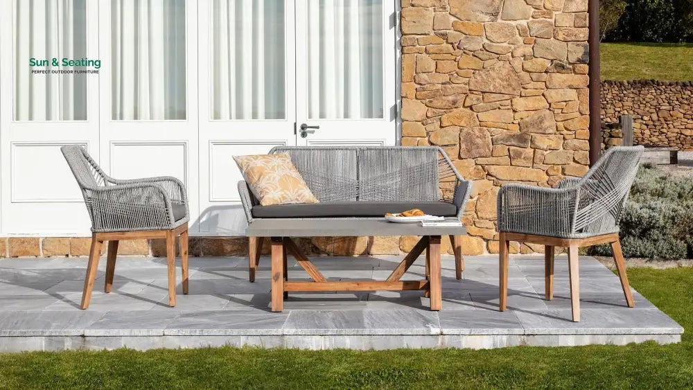 Zoa Outdoor Garden Balcony Sofa Set 2 Seater 2 Single Seater 1 Center Table Set (Grey) Braided and Rope Sofa Sets