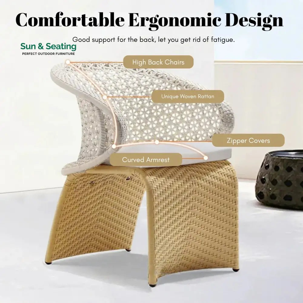 Zola 7 Pieces Outdoor Wicker Dining Set with Double Tone Armchairs Dining Set