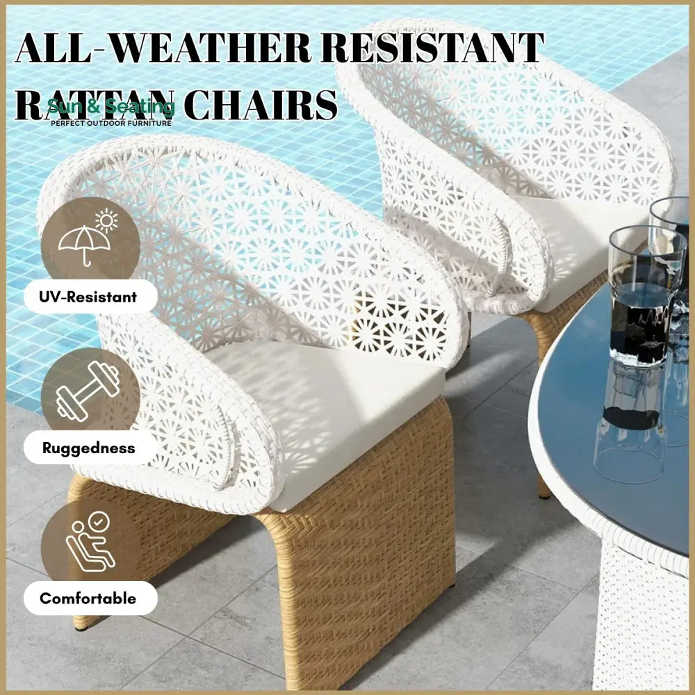 Zola 7 Pieces Outdoor Wicker Dining Set with Double Tone Armchairs Dining Set
