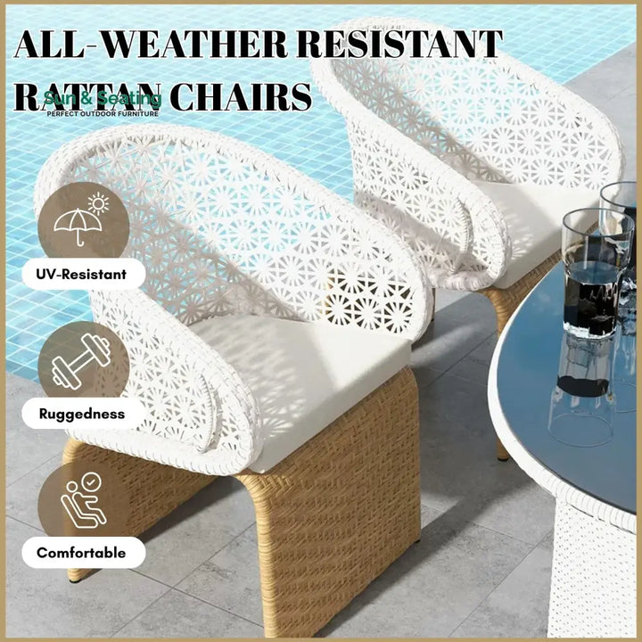 Zola 7 Pieces Outdoor Wicker Dining Set with Double Tone Armchairs Dining Set