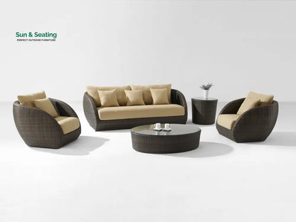 Zomera Outdoor Garden Balcony Sofa Set 2 Seater 2 Single seater and 1 Center Table With Side Table Set (Brown + Tan)