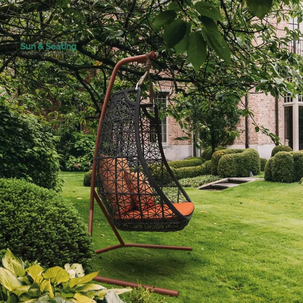 Zorrilla Single Seater Hanging Swing With Stand For Balcony Garden Swing Black + Brown Swings