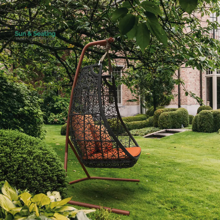 Zorrilla Single Seater Hanging Swing With Stand For Balcony Garden Swing Black + Brown Swings